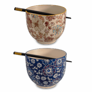 Set 2 ciotole Ramen, 2 sets Bacchette in Bamboo