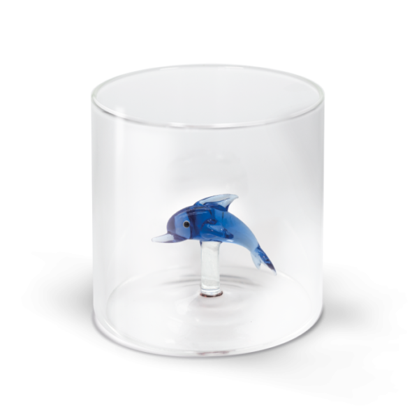 Bicchiere in vetro Borosilicato. Decoro Delfino