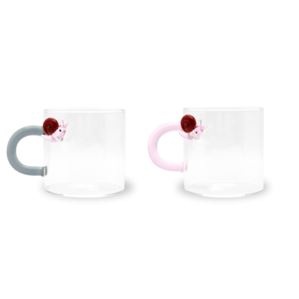 Set 2 Tazzine da Caffè in vetro Borosilicato. Decoro Lumaca.