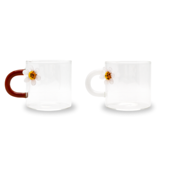Set 2 Tazzine da caffè in Vetro Borosilicato. Decoro Margherita