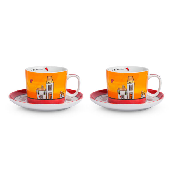 Set Tazze Colazione con piattini Le Casette Rosso