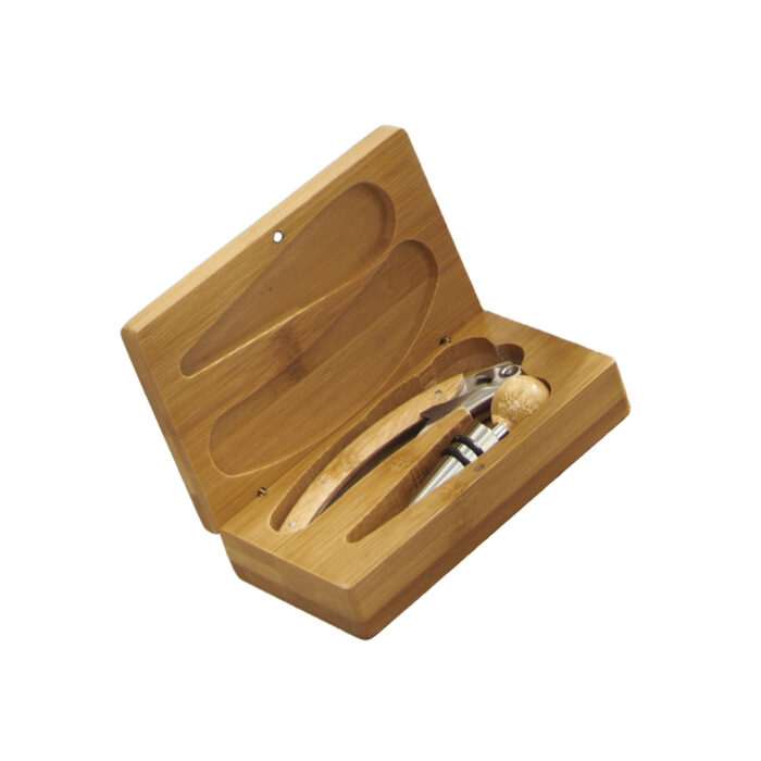 Set 2 pezzi per degustazione vino con cofanetto in bamboo