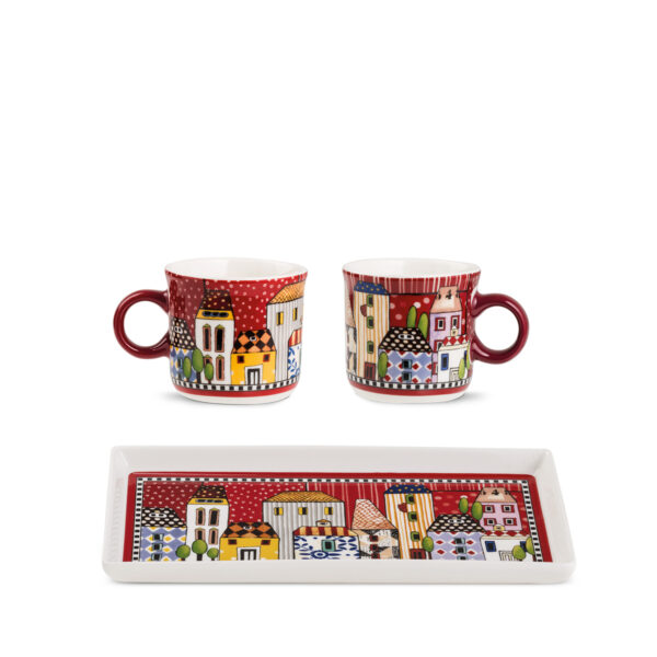 Set 2 Mini Mug e Vassoio Paese Mio Rosso