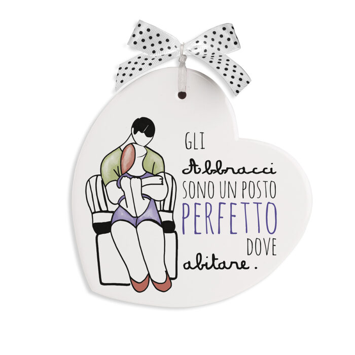 Formella pensieri e parole Cuore "Abbracci" 14x14
