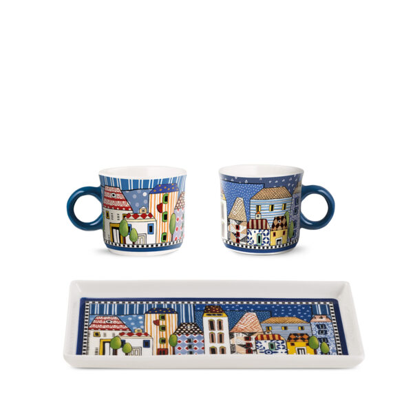 Set 2 Mini Mug+ Vassoio "Paese Mio" Blu