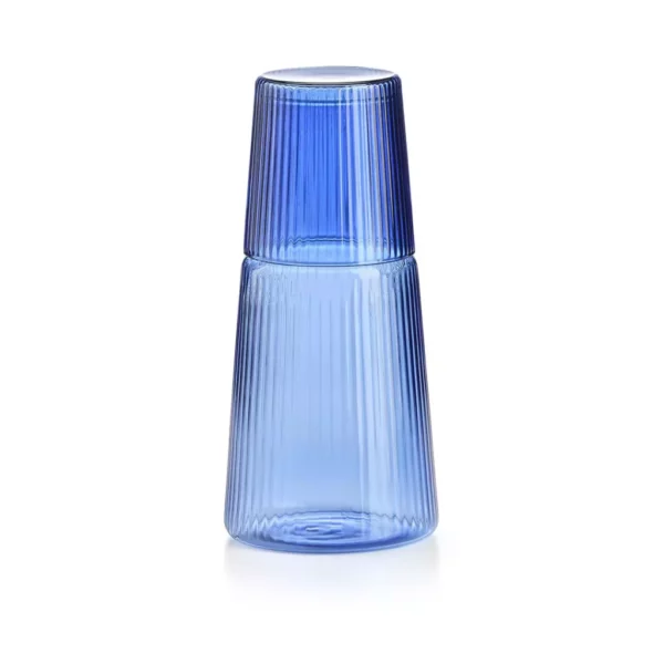 "Narciso" Caraffa in vetro borosilicato con bicchiere Plissè Blu