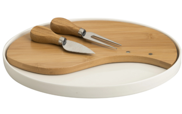 Tagliere porcellana con 2 coltelli formaggi