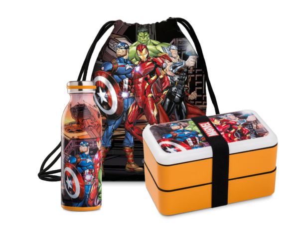 Set Lunch Box, Bottiglia termica e Sacca Avengers