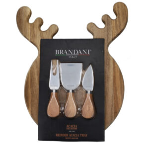 Tagliere Renna Acacia con 2 Coltelli Formaggio